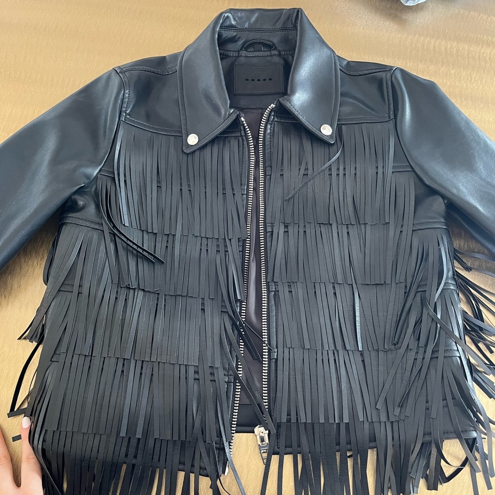 Blanknyc Black Leather Fringed Jacket